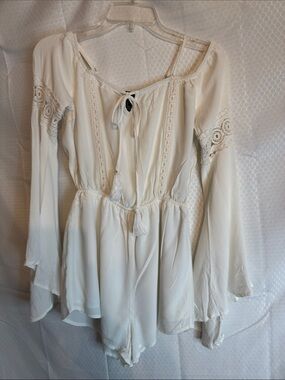 Forever 21  white off the shoulder romper with floaty sleeves in a size small.